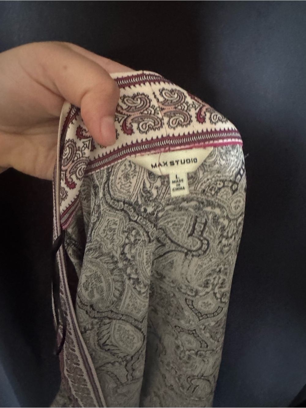 Max Studio Gray and Mauve Paisley Open Cardigan - Picture 3 of 3